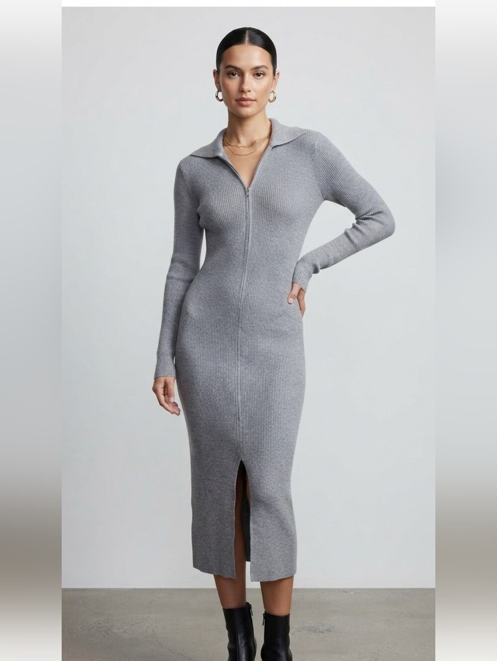 Lark + Grey Ribbed Knit Maxi Dress Women's M Gray Viscose Blend RN143003 RD3734M